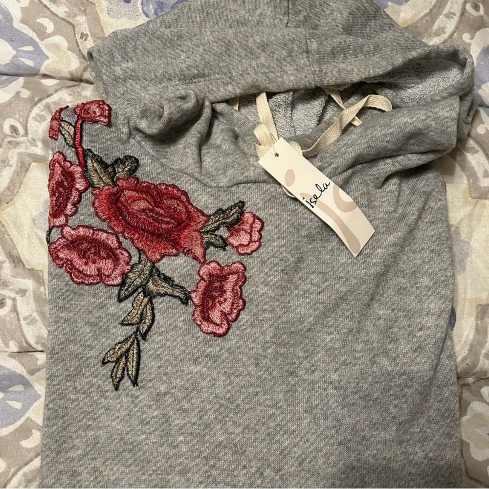 Isela Hoodie with Red Floral Embroidery